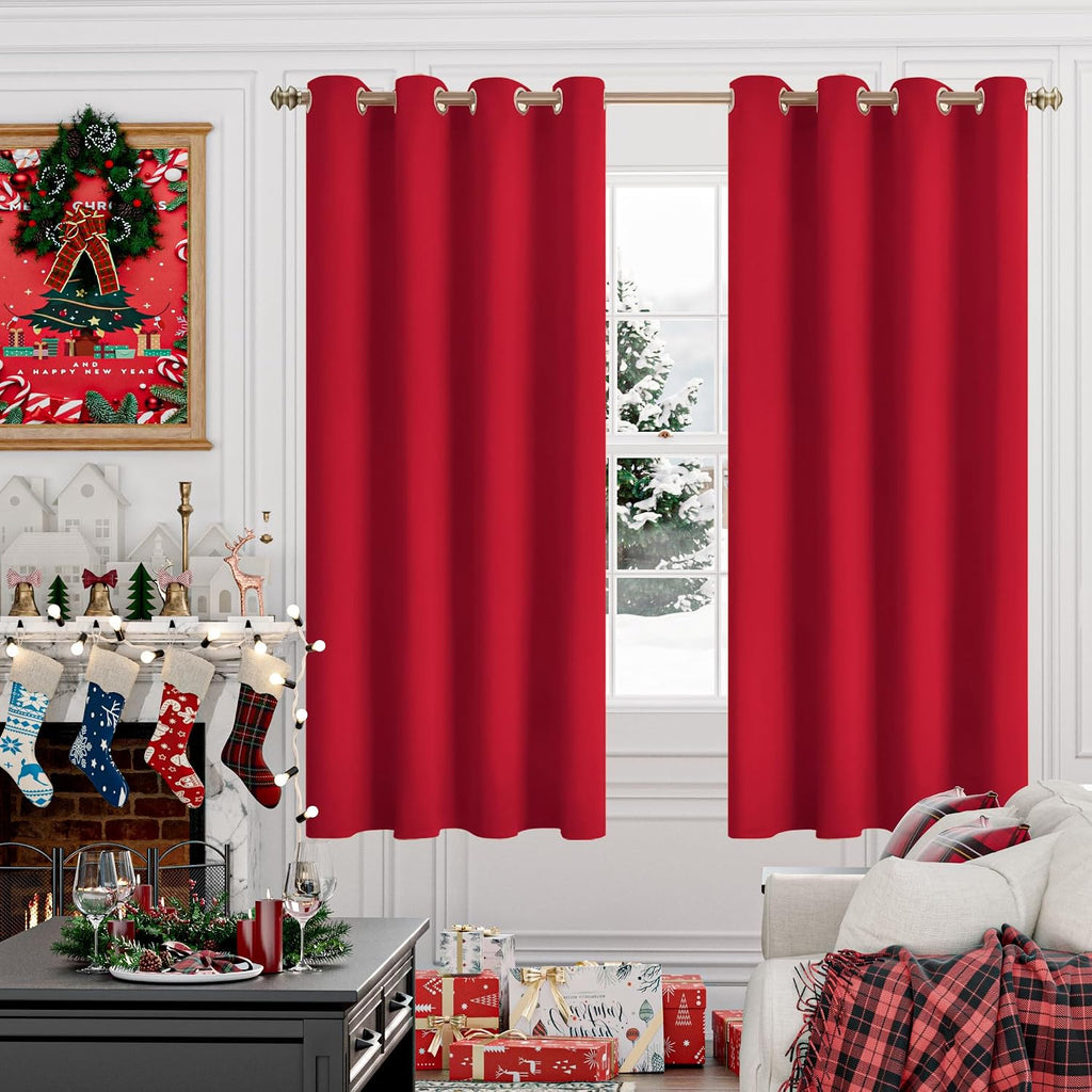 YoungsTex Red Blackout Curtains for Bedroom 52 x 63 Inches Long - Thermal Insulated Drapes with Grommet Room Darkening Privacy for Living R…