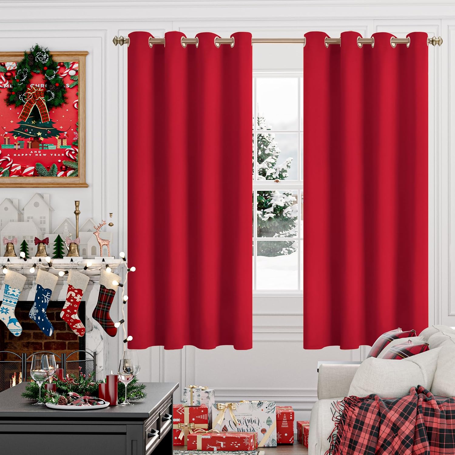 YoungsTex Red Blackout Curtains for Bedroom 52 x 63 Inches Long - Thermal Insulated Drapes with Grommet Room Darkening Privacy for Living R…