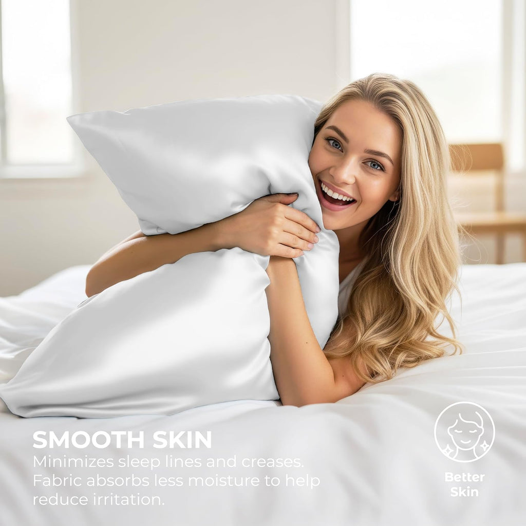 PureBedding Satin Pillowcase 2 Pack - Queen Size (20"x30", White) - Silky Pillow Cases for Hair and Skin - Satin Pillow Covers with Envelop…