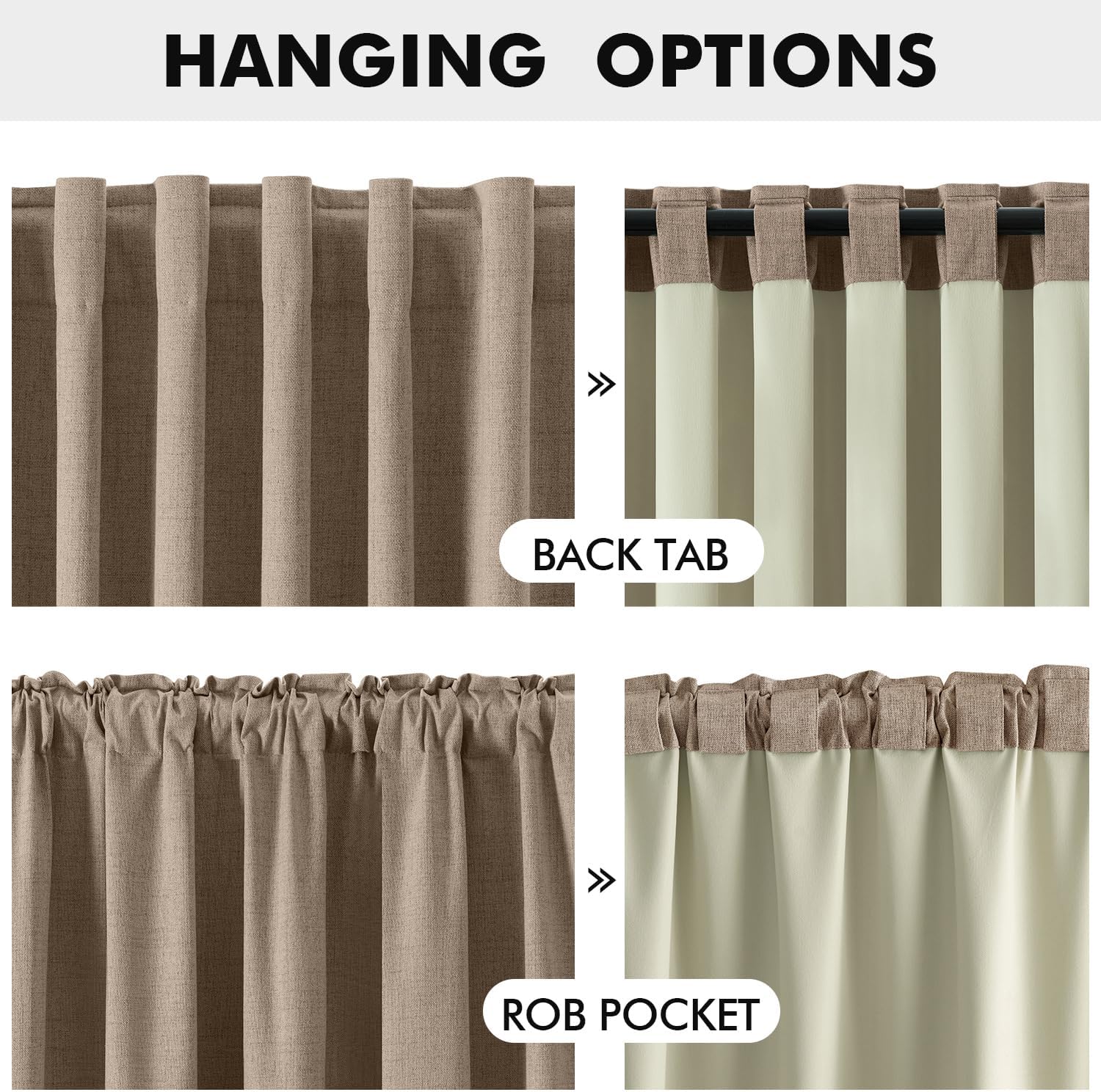 Miulee 100% Blackout Linen Curtains for Bedroom, Brown Solid Luxury Decor Thermal Insulation Room Darkening Drapes for Living Room Nursery…