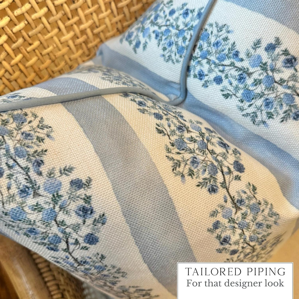 Jillien Harbor “The Juliet” Floral Block Print Pillow Cover – Soft Blue and Off-White Decorative Throw Pillow Cover – Grandmillennial…