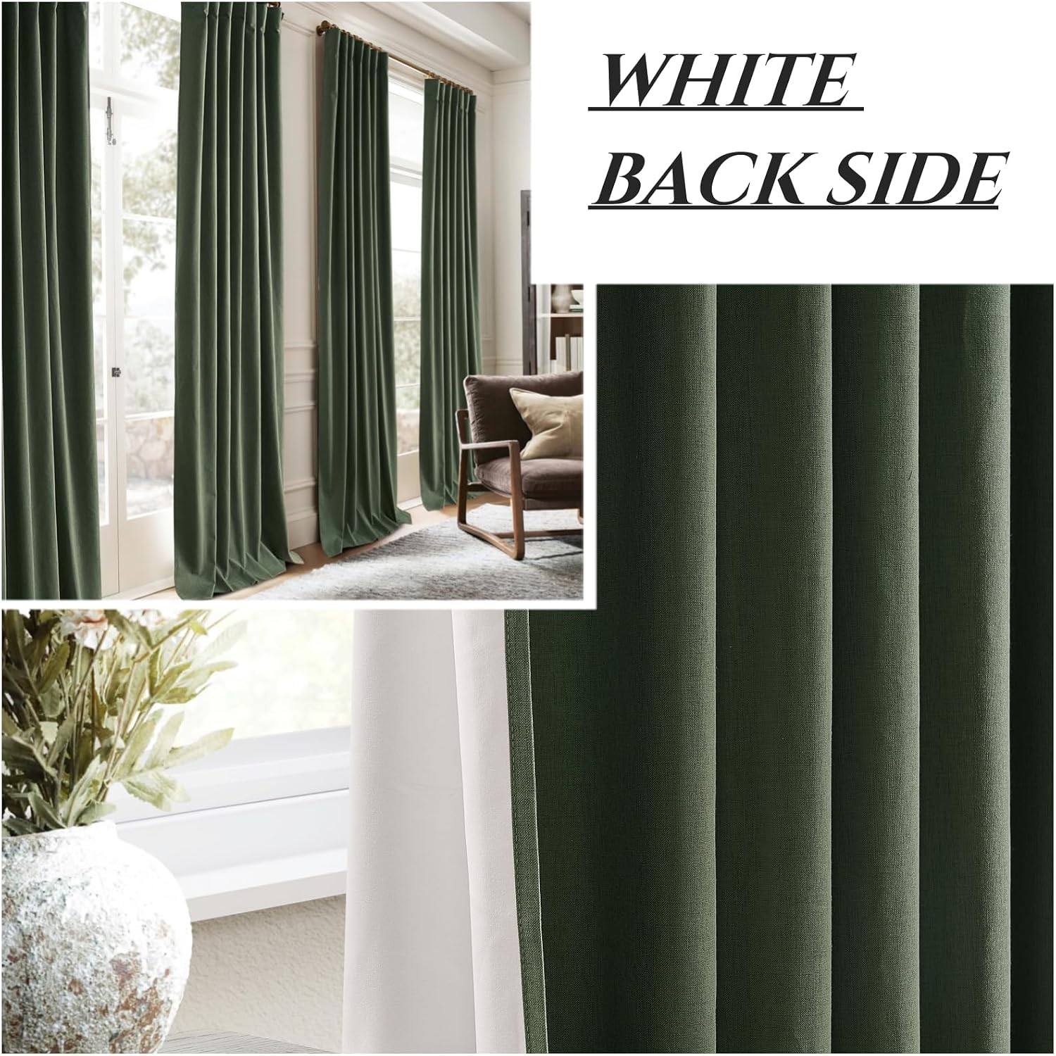 Qjmydeco Blackout Curtains 95 Inches Long, Light Blocking Vintage Dark Green Curtains for Bedroom Heavy Duty Thick Soundproof Thermal Insul…