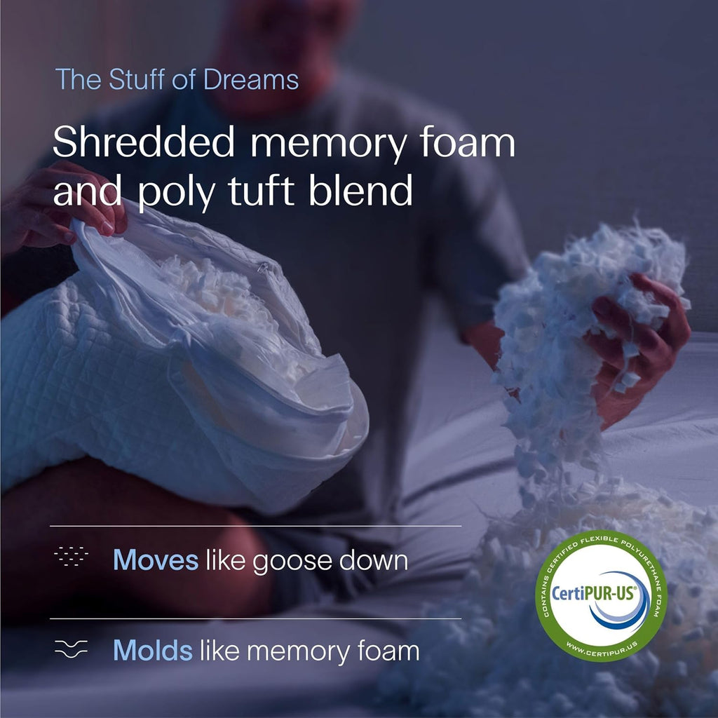 DreamyBlue Signature Pillow w/Adjustable Loft • Shredded Memory Foam Fill • Neutral Alignment for Side, Back, and Stomach Sleepers • Washab…