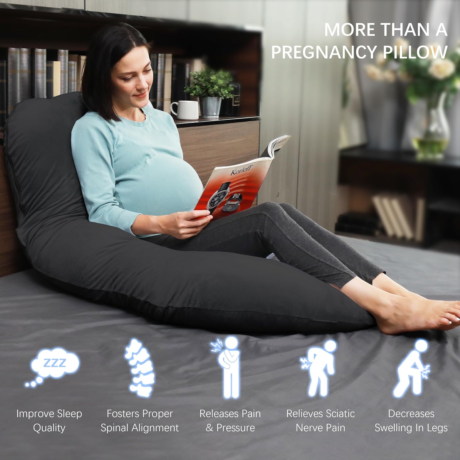 Moonpark MOON PARK Pregnancy Pillows for Sleeping - U Shaped Full Body Maternity Pillow with Removable Cover - Support for Back, Legs, Bell…