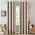 Miulee Linen Textured Curtains Solid 100% Blackout for Bedroom Thermal Insulated Taupe Grommet Room Darkening Curtains & Drapes Luxury Deco…