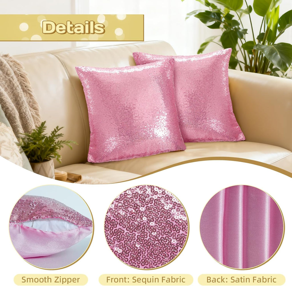 Eternal Beauty Set of 2 Sequin Decorative Pillow Cover Fuchsia Pink Throw Pillow Covers for Couch Throw Pillows Valentine's Day 18 X 18…
