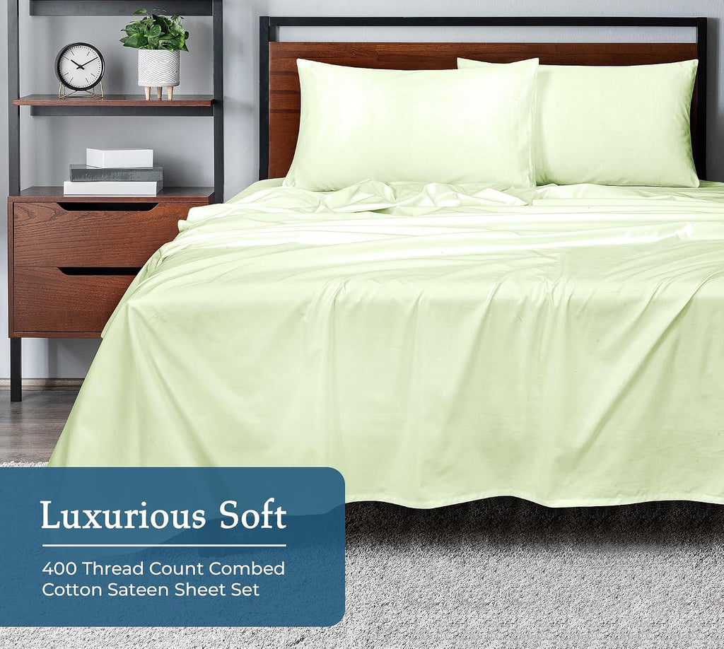 Royalelinens ROYALE LINENS 400 Thread Count 100% American Grown Cotton 4 Piece Sateen Full Sheet Set - 1 Fitted Sheet, 1 Flat Sheet, 2 Pill…