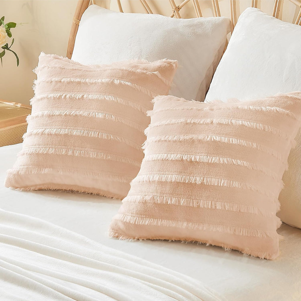 Bedelite Velvet Pillow Covers 18x18 with Zipper, 2 Pack Super Soft Square Pillow Covers for Bedroom, Sofa, Luxury Cozy Fleece Pillowcases f…