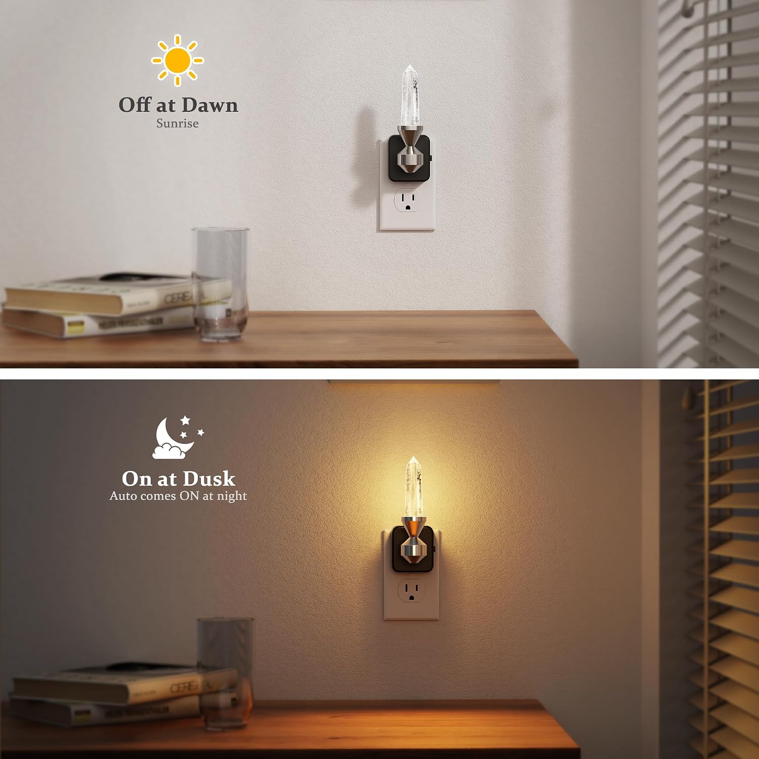 JandCase Healing Crystals LED Night Light Plug into Wall, Dimmable Night Lights witih Clear Quartz Tower, Dusk to Dawn Sensor Nightlights…