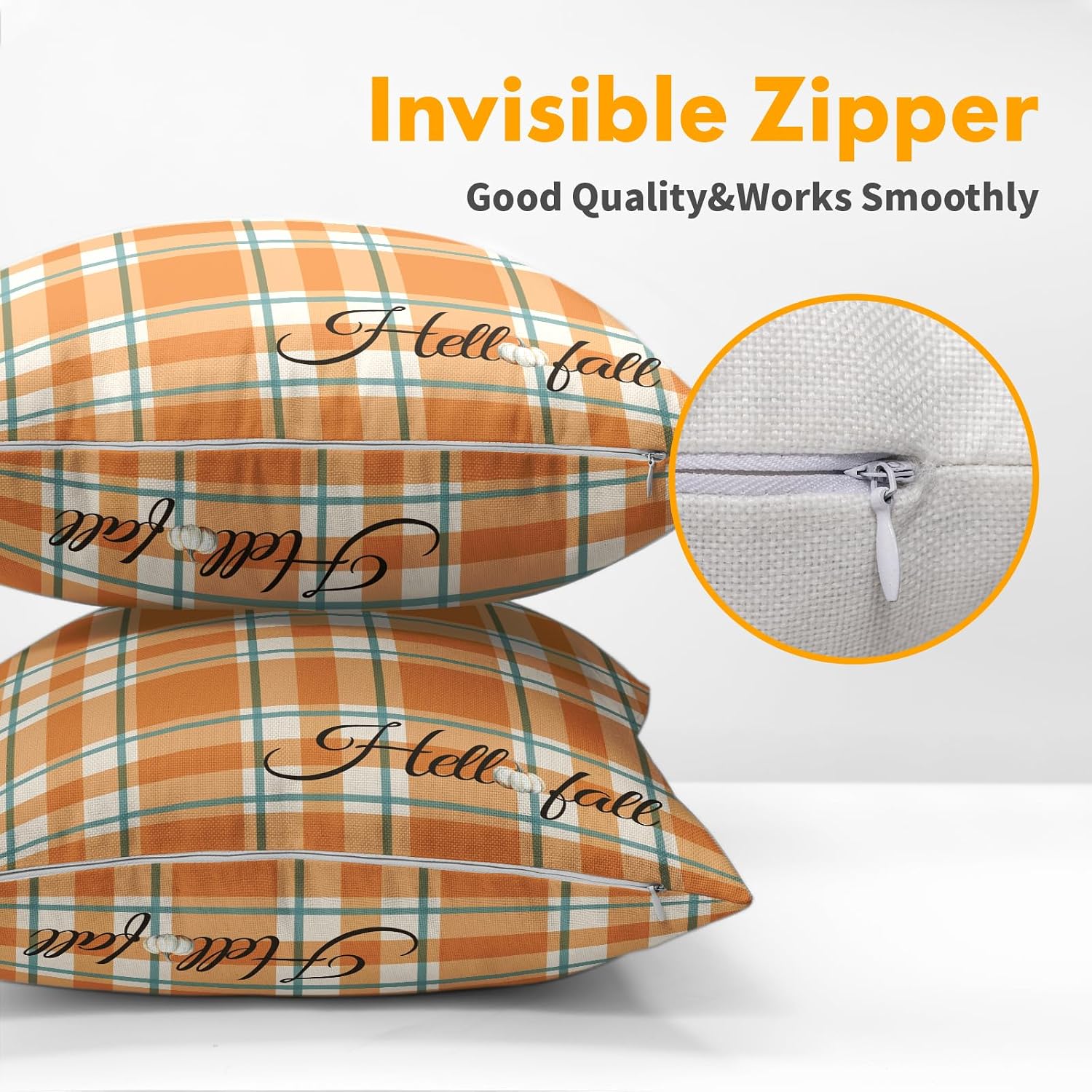 Orange Stripe Fall Throw Pillow Cover 16x16 Inch Set of 2 Hello Fall Stripes Buffalo Plaid Decorative Pillow Protector Pumpkin Autumn…