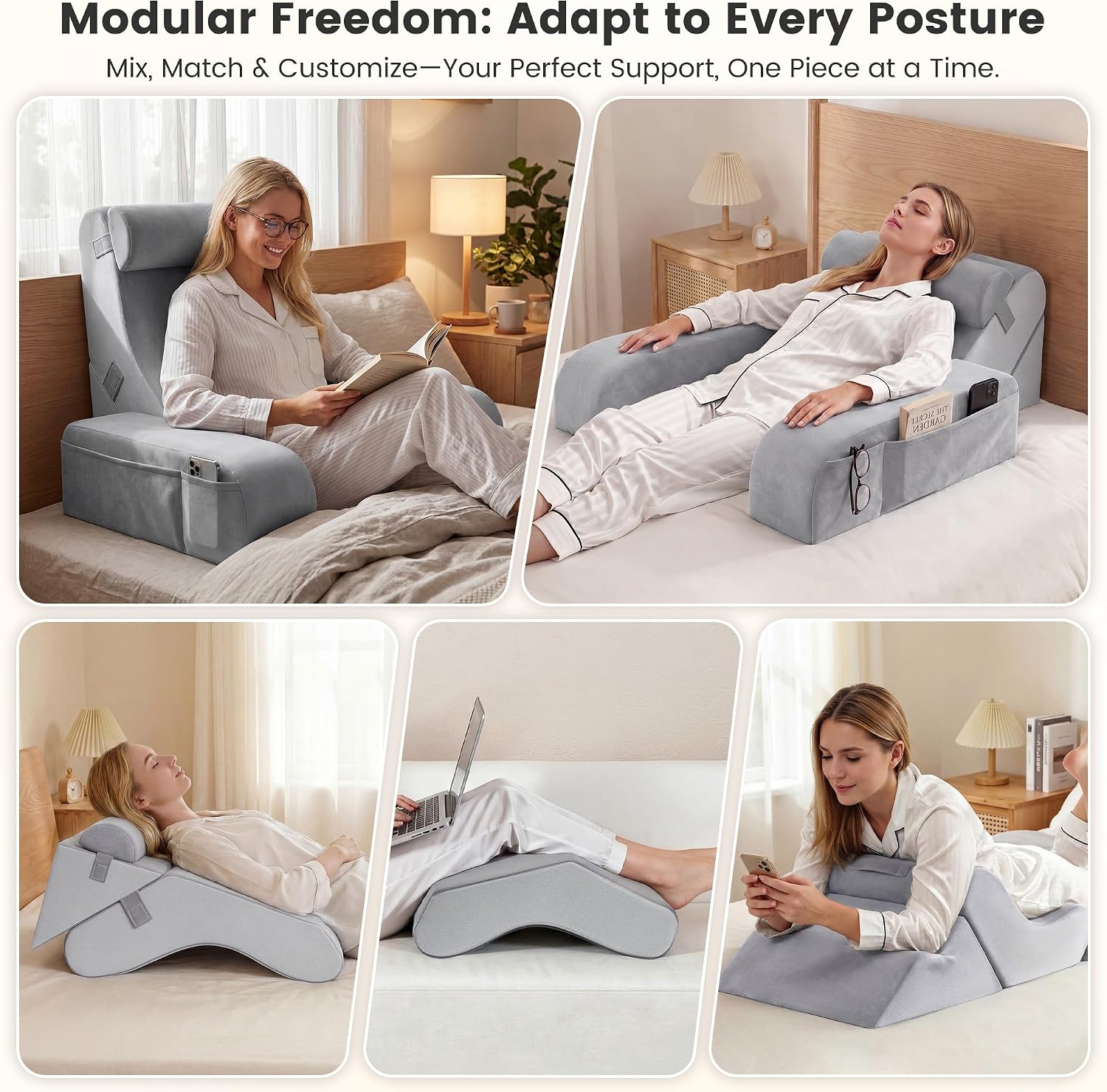 ElevateYourHome, EnhanceEver Homkdom Reading Pillow for Sitting in Bed Adult, 22" Back Pillow for Bed Sitting up with Armrests & Sto…