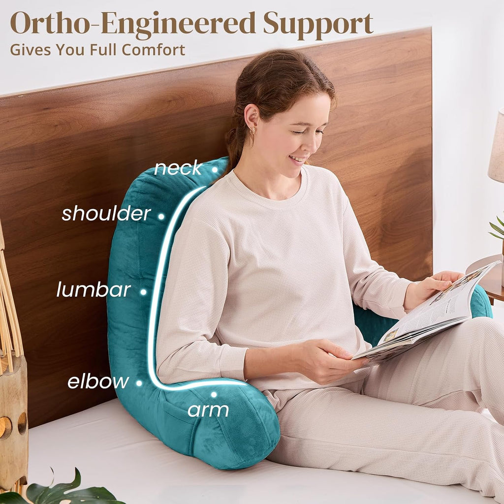 Sasttie Reading Pillow, Pillows for Reading or Relaxing – Ergonomic Support for Head, Neck, Back, and Lumbar, 23-Inch, Teal Blue