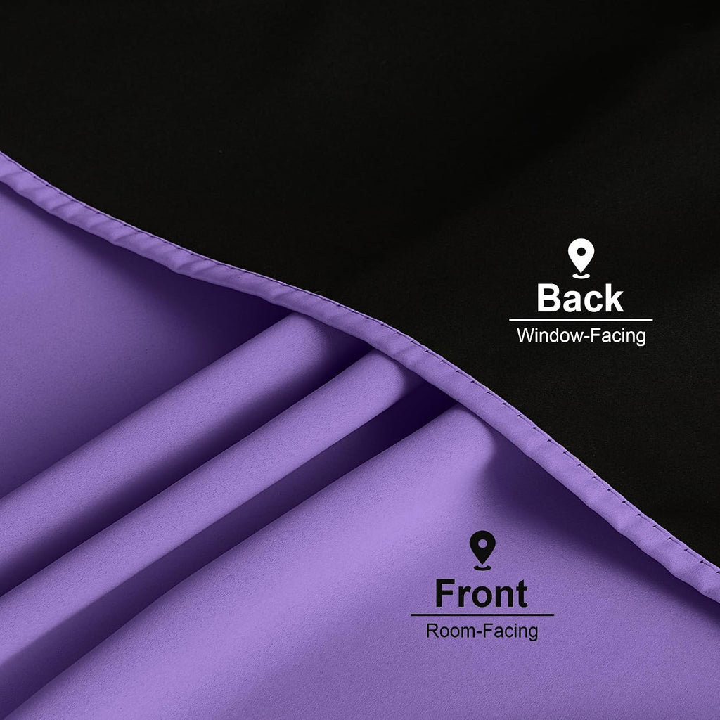 Nicetown 100% Blackout Curtains for Nursery, Lilac Purple W52 x L84 Set of 2 Light Blocking & Soundproof Drapes, Rod Pocket Black Lined Wind…