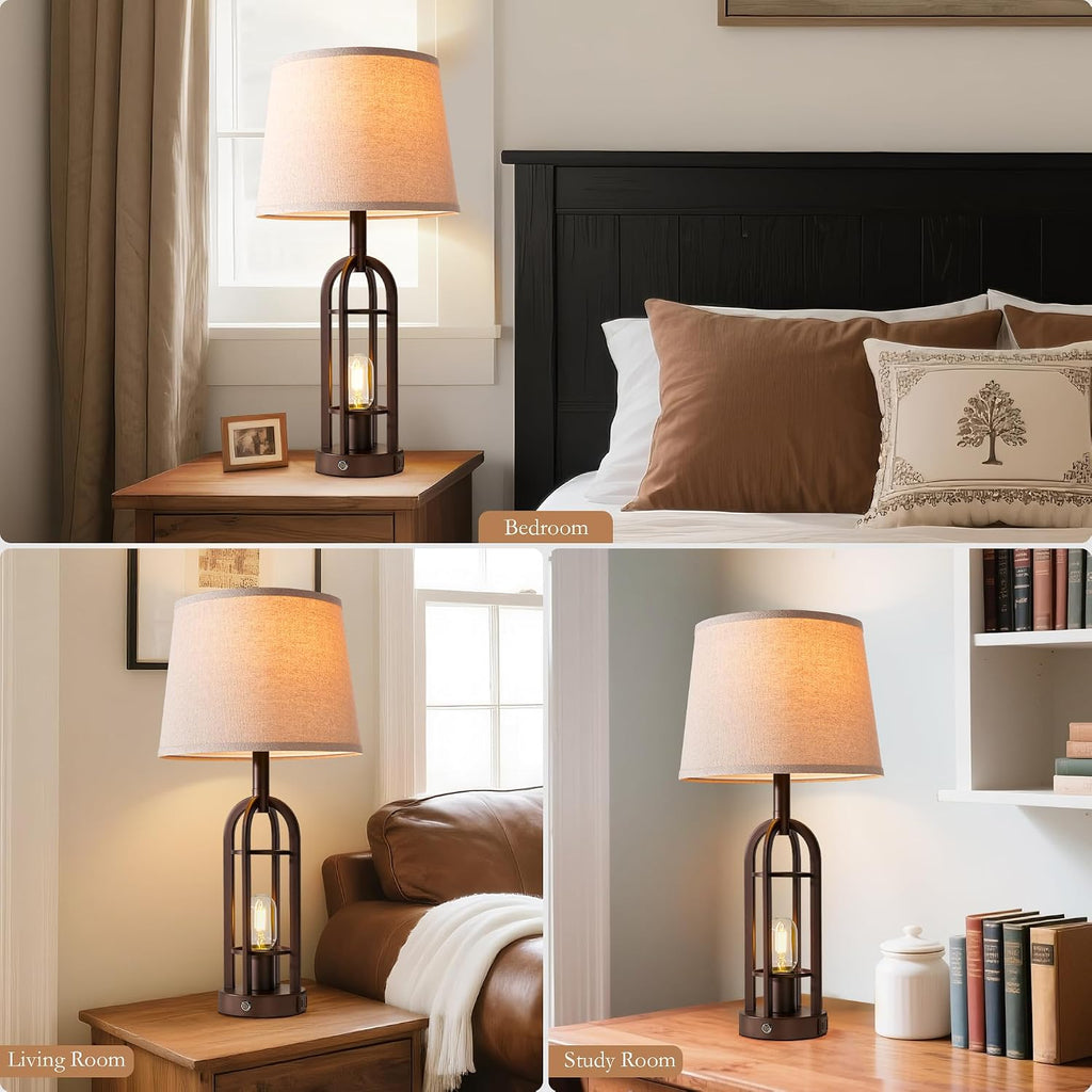 SRJJA 24" Table Lamps for Living Room Set of 2, Rustic Farmhouse 3-Way Dimmable Touch Industrial Bedside Lamps with USB A+C for Bedroom…