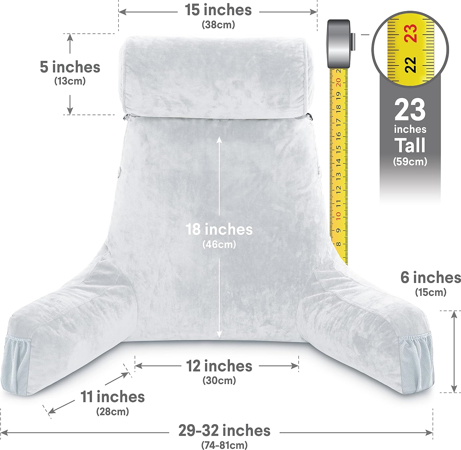 HusbandPillow Husband Pillow Medium Reading Pillow with Arms - 23" Backrest for Sitting Up in Bed - Firm Support Bed Rest Pillow for Adults…