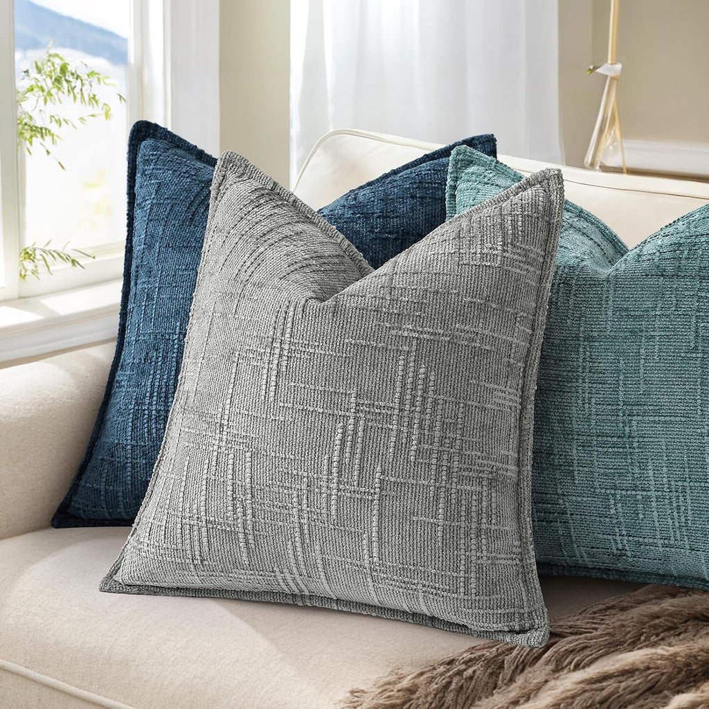 decorUhome Chenille Throw Pillow Covers 24x24 Set of 2, Soft Textured Slubby Modern Decorative Pillow Covers with Elegant Design for Couch,…