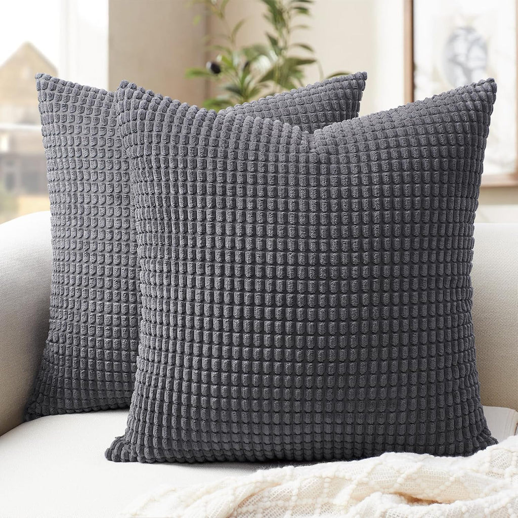 Softalker Throw Pillow Covers 16x16 Inch, Set of 2, Soft Corduroy Boho Stripe Decorative Pillow Cover, Couch Fluffy Pillow Cover for…