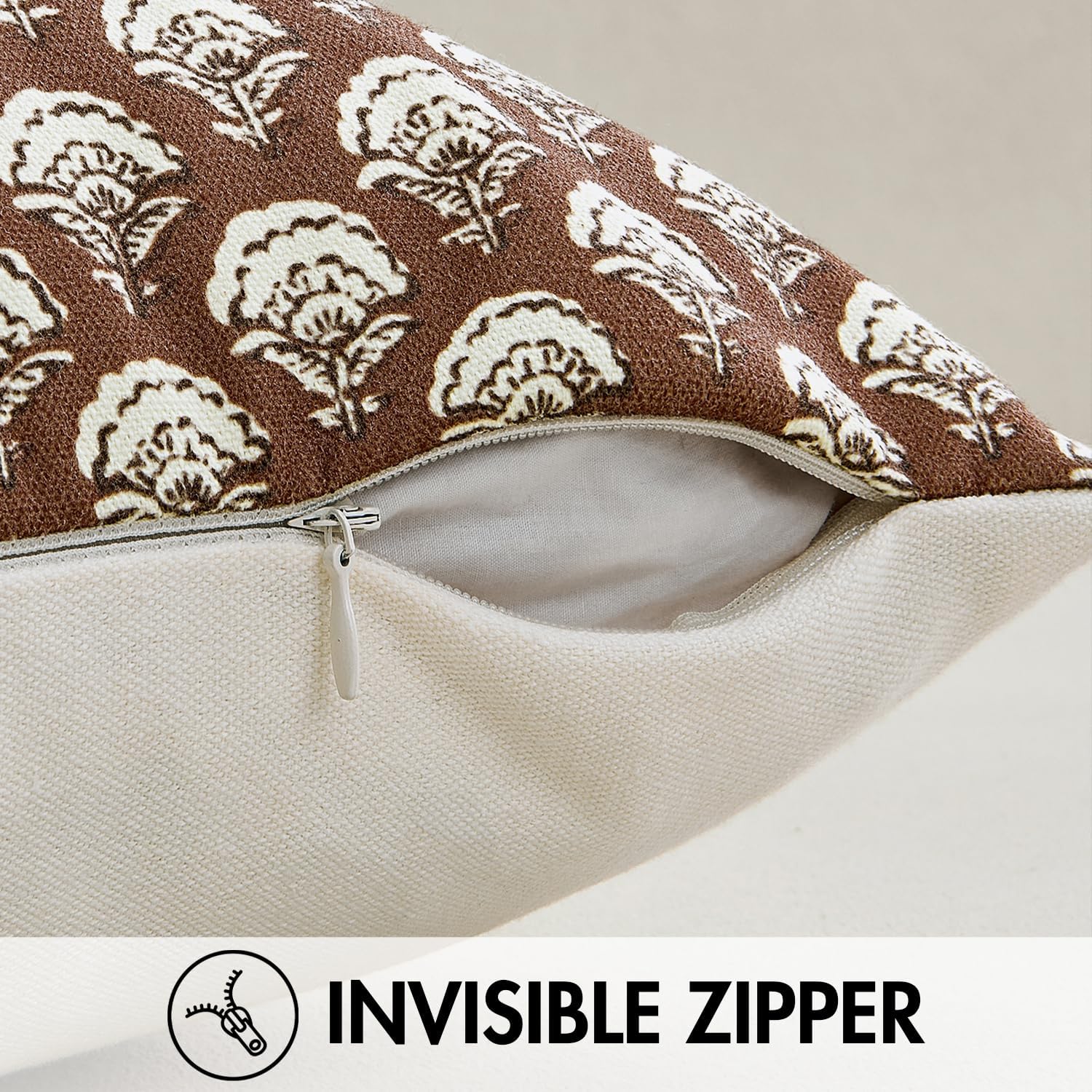 MIULEE Set of 2 Decorative Floral Pillow Covers Neutral Vintage Throw Pillows Block Print Boho Farmhouse Cushion Covers for Modern Spring…