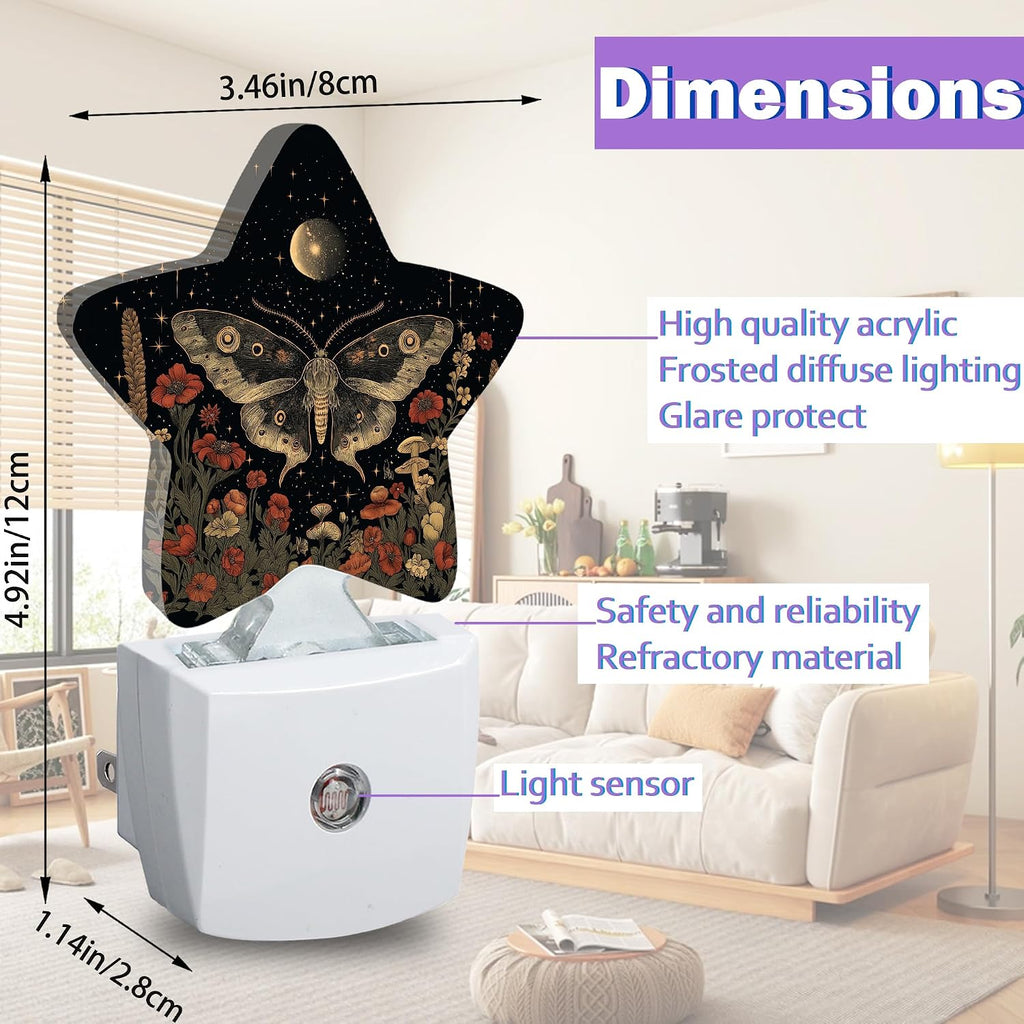 Energy Efficient Nightlights Plug in Wall, Gothic Moth Night Light for Kids Bedroom Decorative, Vintage Wildflower Dusk-to-Dawn Sensor…