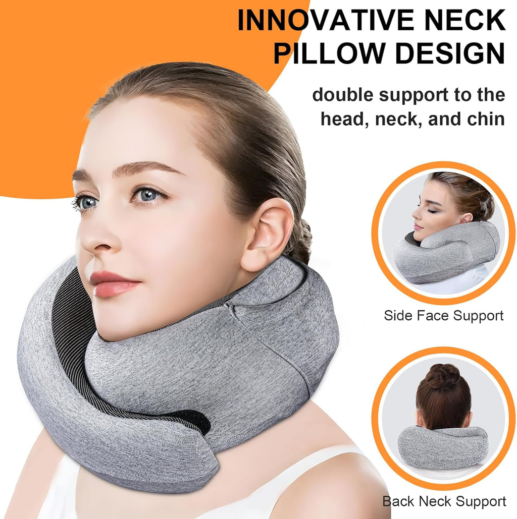 Vzpeun Travel Pillow - Hooded Neck Pillow Airplane Memory Foam Filling for Plane, Cars Sleeping, Road Trip, Long Flights, Airplane Travel E…