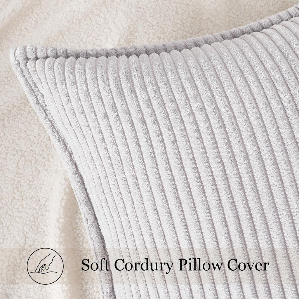 Mecatny Corduroy Summer Throw Pillow Covers 12x20 Set of 2, Neutral Decorative Soft Boho Lumbar Couch Pillow Covers with Broadside for…