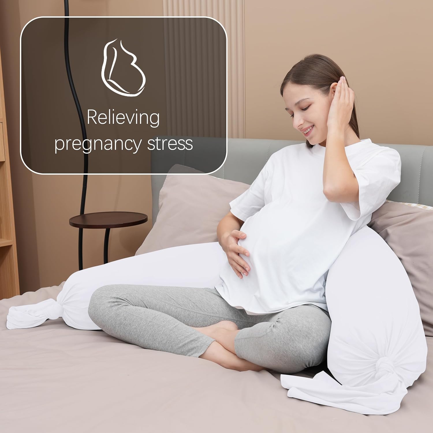Moonpark MOON PARK Pregnancy Pillow - Incredibly Smooth and Soft Cooling Cover I Shaped Full Body Maternity Pillow with Removable Cover - S…