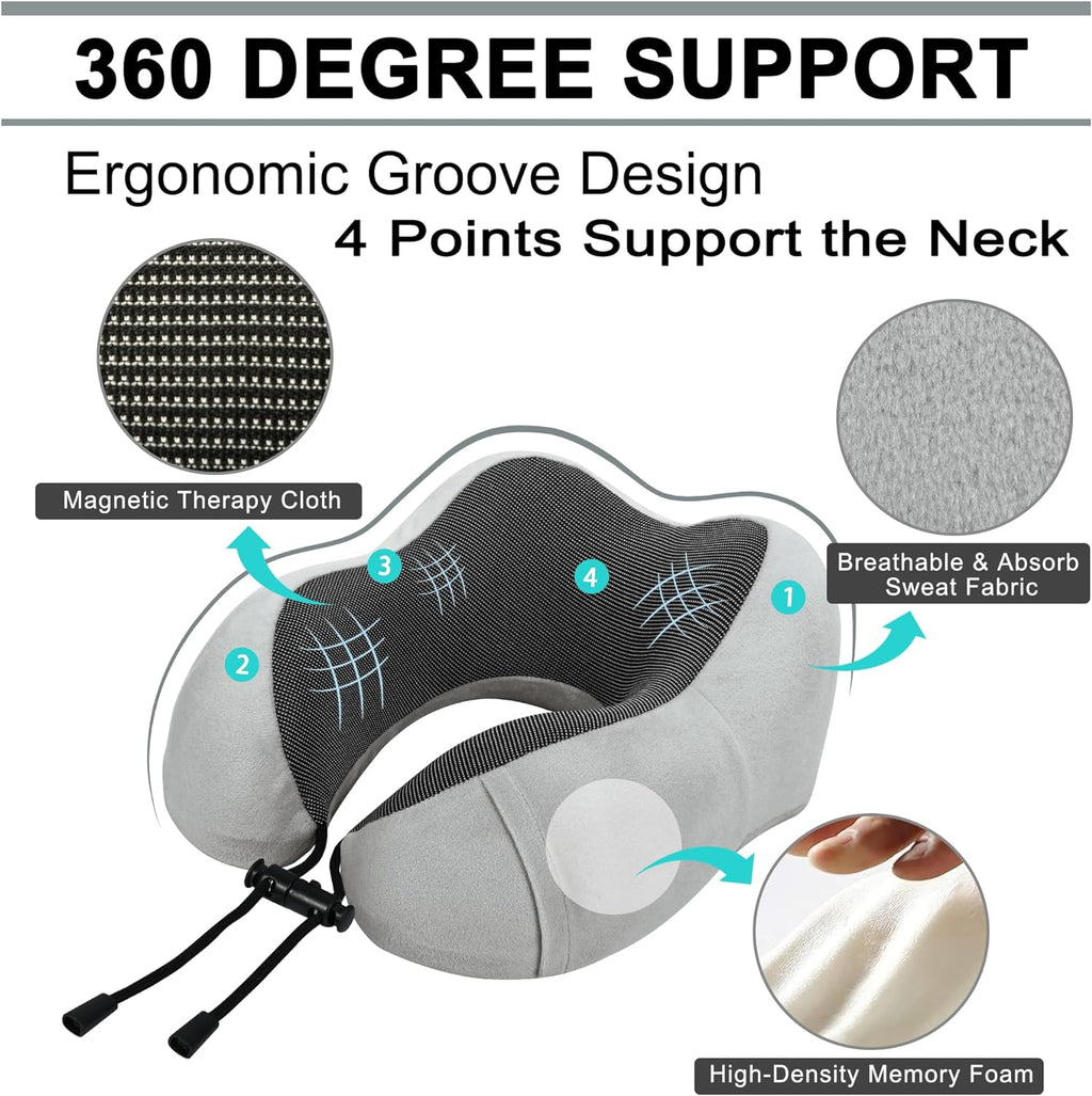 urnexttour Travel Pillow and Blanket Set Neck Pillows Travel Essentials with Sleep Mask for Airplane Car Memory Foam Grey