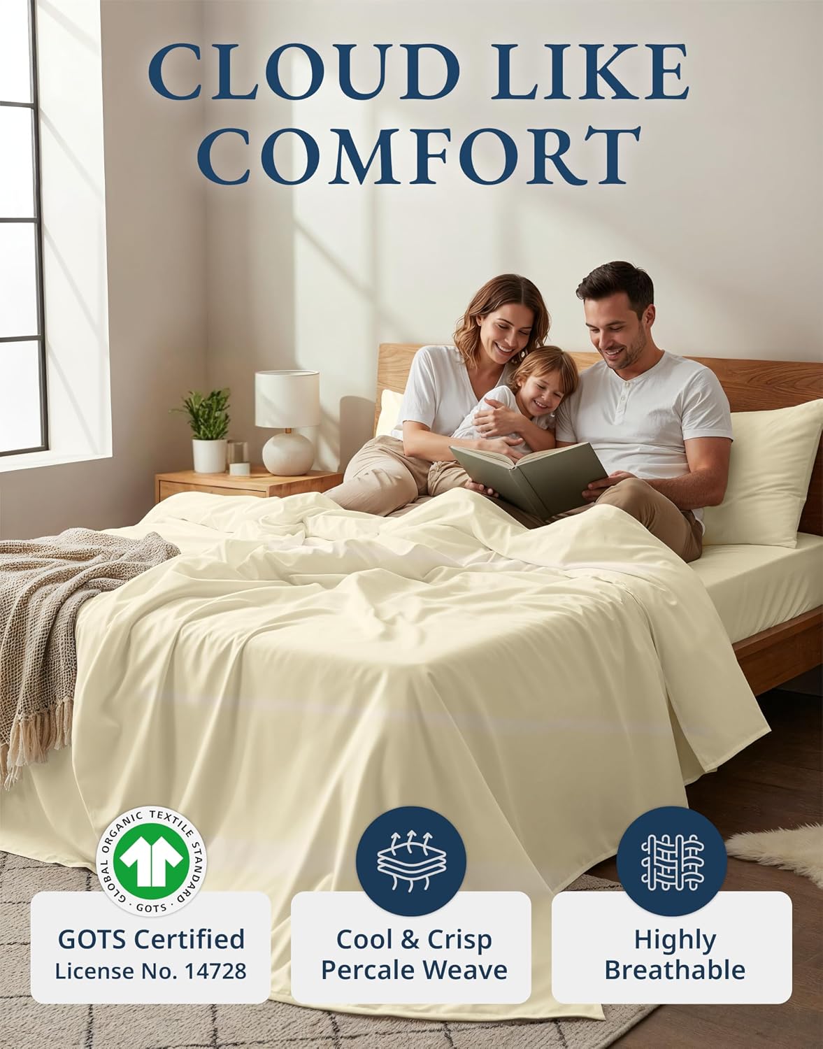 LaneLinen LANE LINEN 100% Organic Cotton California King Sheets Set, 4-Piece Pure Organic Cotton Long Staple Percale Weave Soft Bedding She…