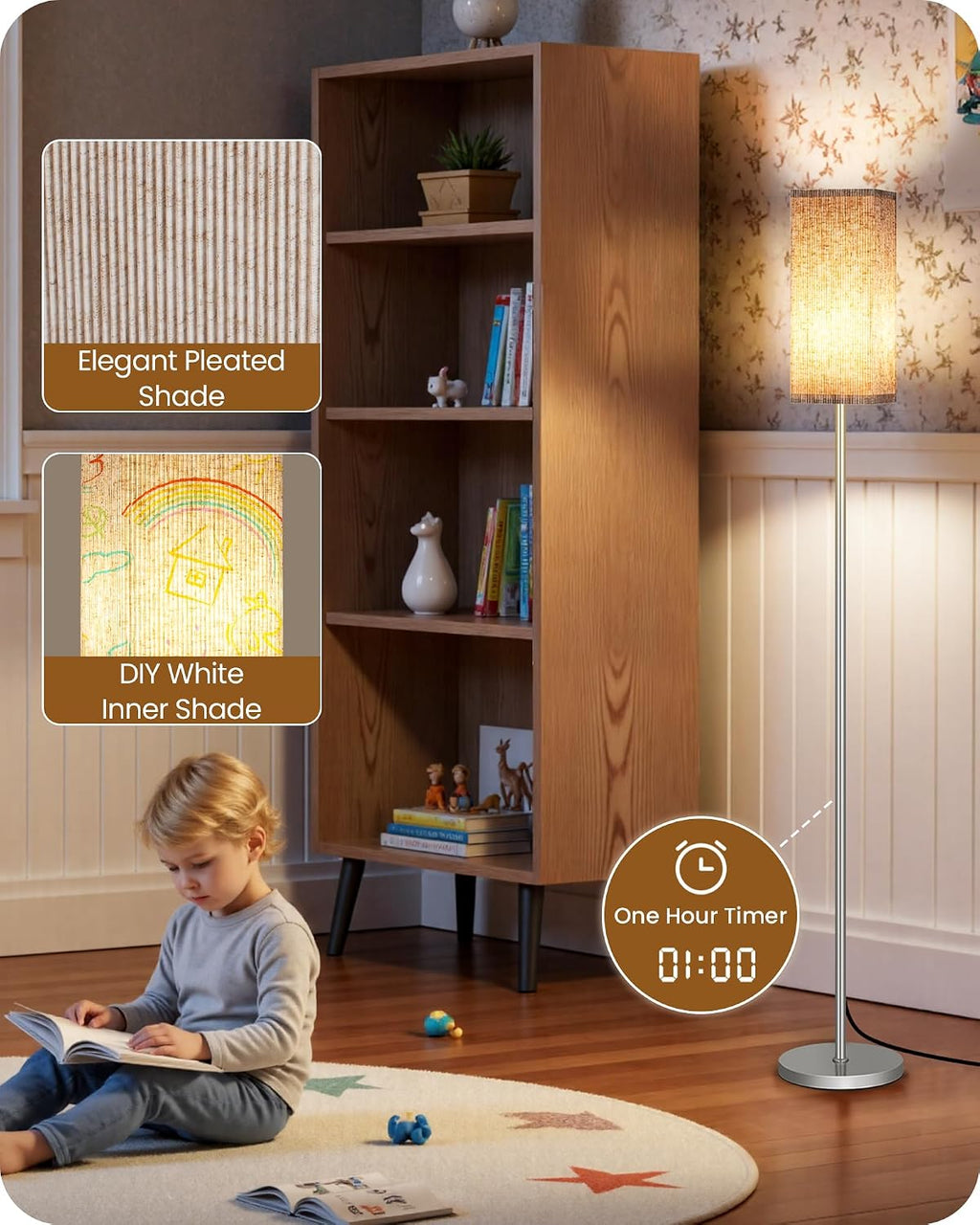 64.2'' Dimmable Floor Lamp for Living Room with Remote and Foot Switch, Corner Floor Lamp for Bedroom, Includes 10W A19 Bulb, Modern…