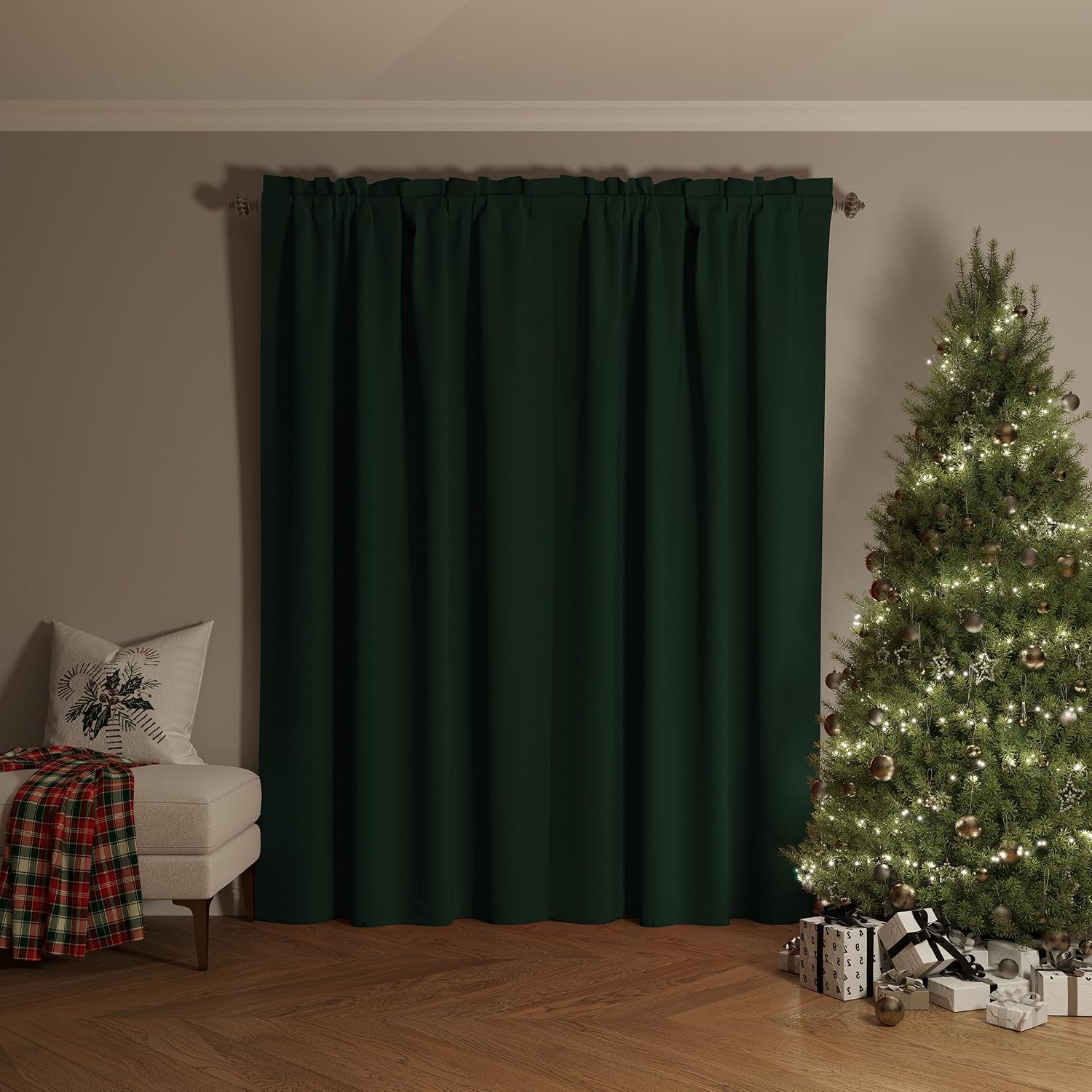 Sun Zero Oslo Theater Grade Extreme 100% Blackout Rod Pocket Curtain Panel, 52" x 84", Evergreen