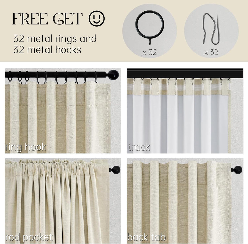 Topfinel Cream Ivory Blackout Curtains & Drapes 84 Inch Length, Beige Pinch Pleat Full Blackout Flax Linen Tab Top Soundproof Curtains with…