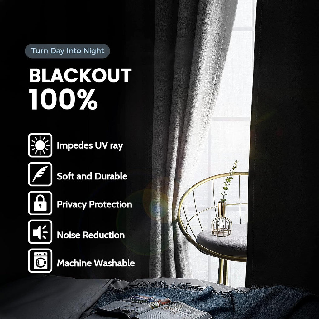 SimpleHome 100% Blackout Curtains for Bedroom, Thermal Insulated Grommet Window Drapes Room Darkening White Curtains for Living Room with Bl…