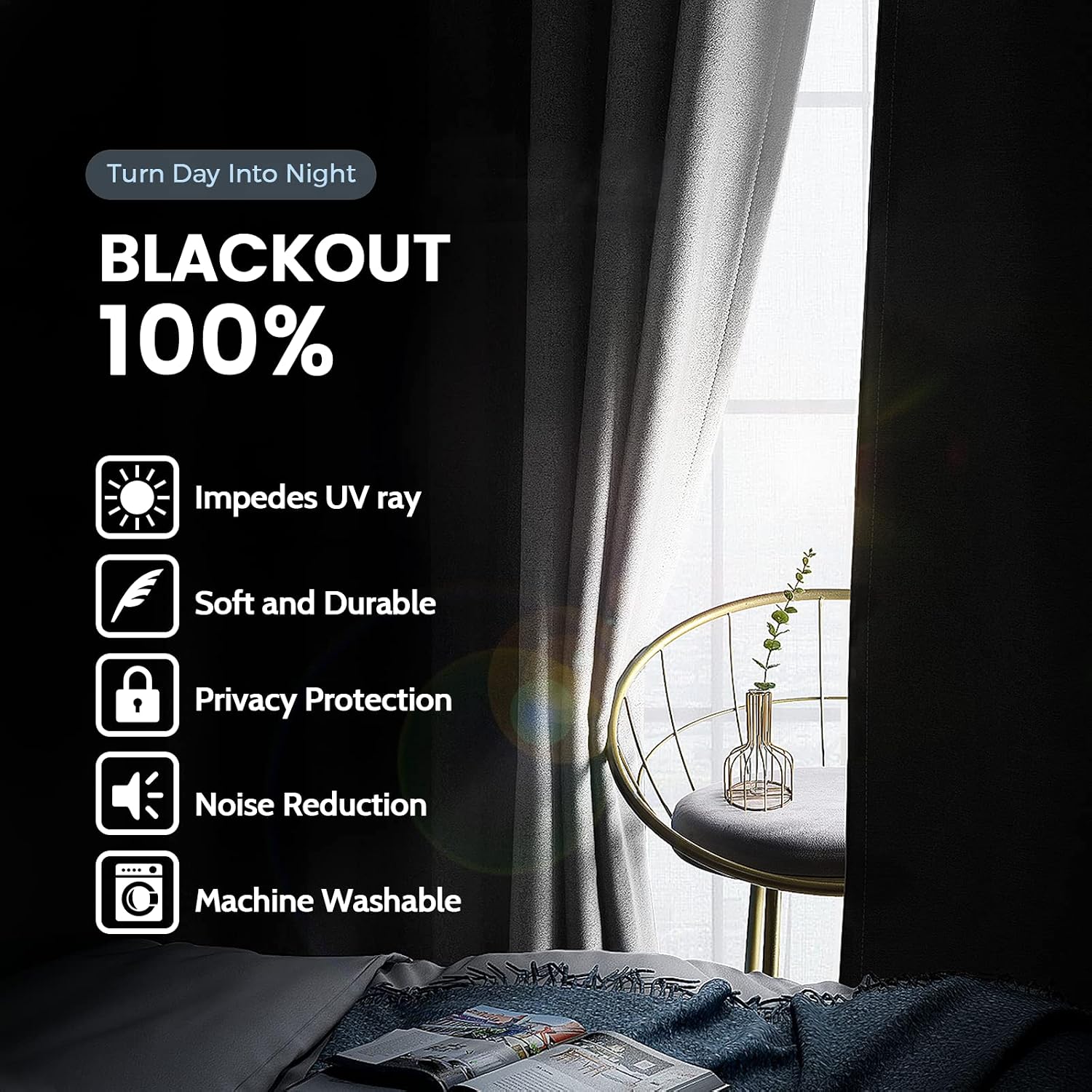 SimpleHome 100% Blackout Curtains for Bedroom, Thermal Insulated Grommet Window Drapes Room Darkening White Curtains for Living Room with Bl…