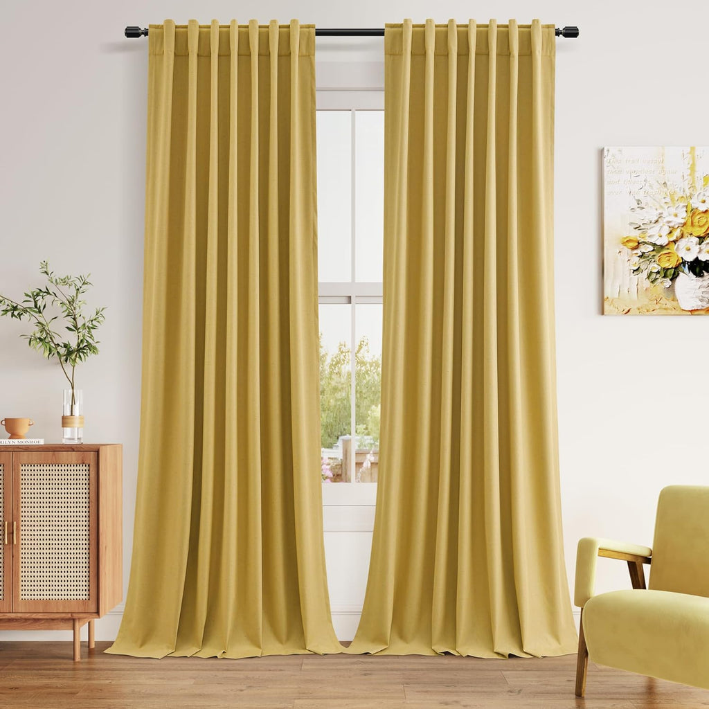 Guken 100% Blackout Curtains 102 Inch Length 2 Panels Set for Living Room Bedroom Back Tab Thermal Insulated Black Out Linen Drapes Room Da…