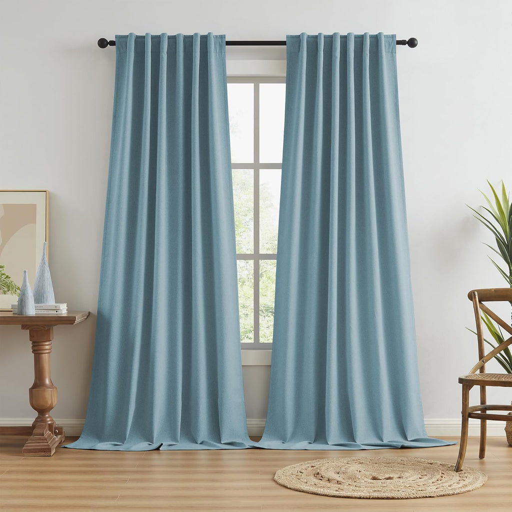 Keqiaosuocai Thermal Insulated Completely Blackout Curtains - Back Tab Loop Pocket Hook Belt Bedroom Draperies Window Treatment Panels for…