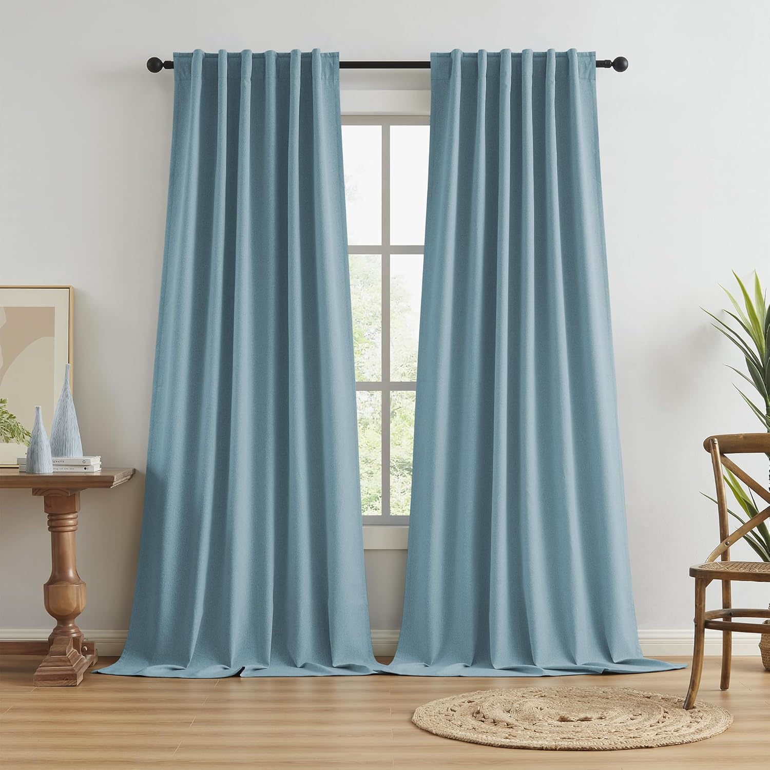 Keqiaosuocai Thermal Insulated Completely Blackout Curtains - Back Tab Loop Pocket Hook Belt Bedroom Draperies Window Treatment Panels for…