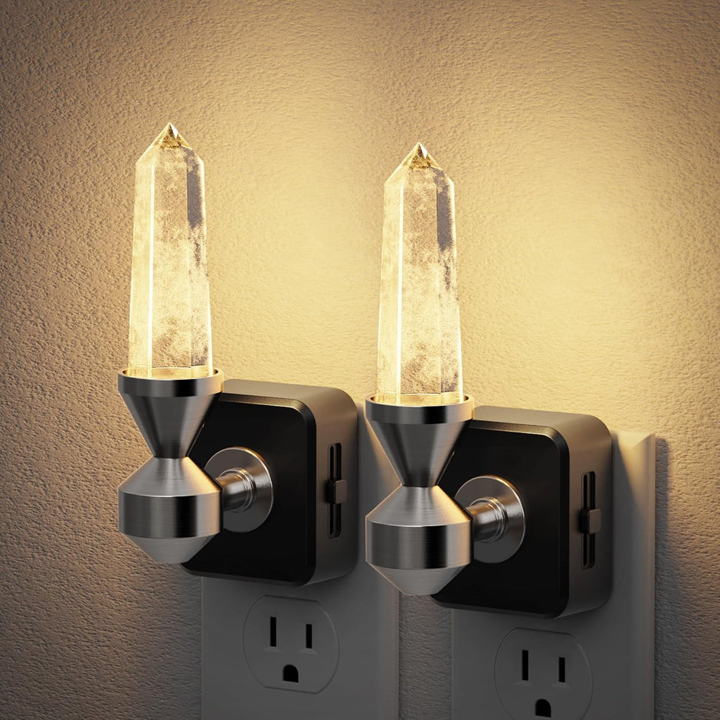 JandCase Healing Crystals LED Night Light Plug into Wall, 2 Pack Dimmable Night Lights witih Clear Quartz Tower, Dusk to Dawn Sensor…