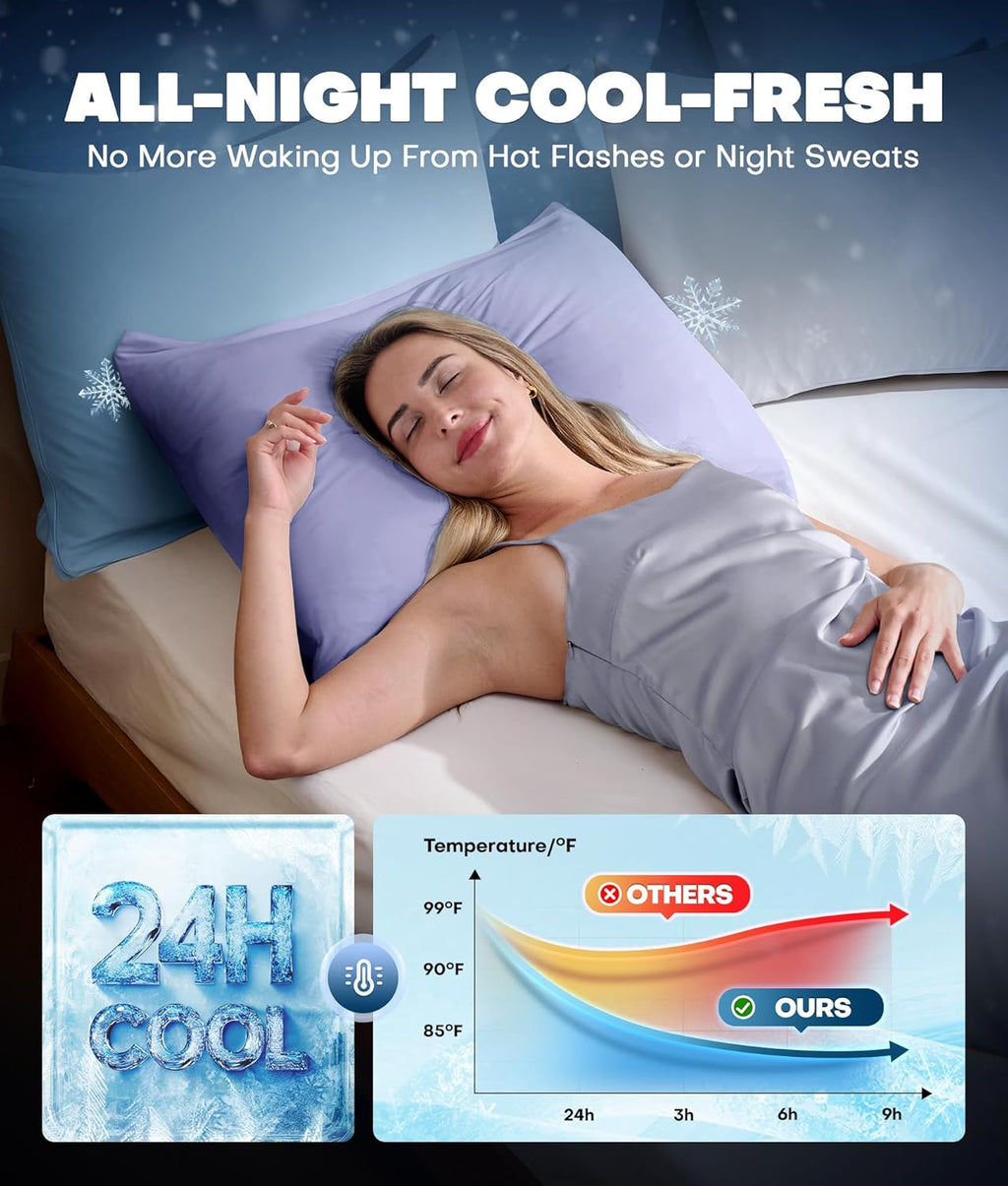 Rifens Ultra-Chill Cooling Pillowcase Set of 2 for Hot Sleepers, Softer Than Silk Pillow Cases for Protecting Hair & Skin, Breathable Bed P…