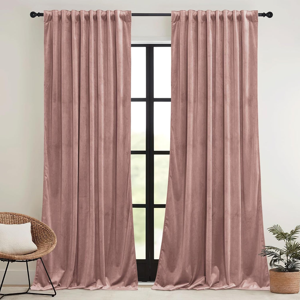 Rybhome RYB HOME Dusty Pink Velvet Curtains for Bedroom Living Room, Thermal Insulated Privacy UV Heat Blocking Luxurious Drapes for Nurser…
