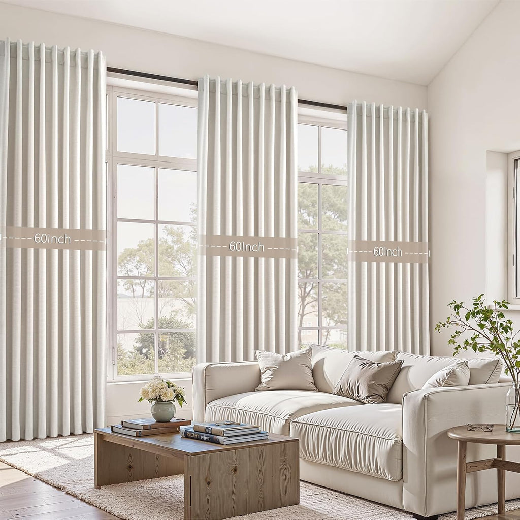 Topfinel 60 Inches Extra Wide Natural Linen Blackout Curtains 84 Inch Length for Living Room Natural Birch Farmhouse Bedroom Thermal Drapes…