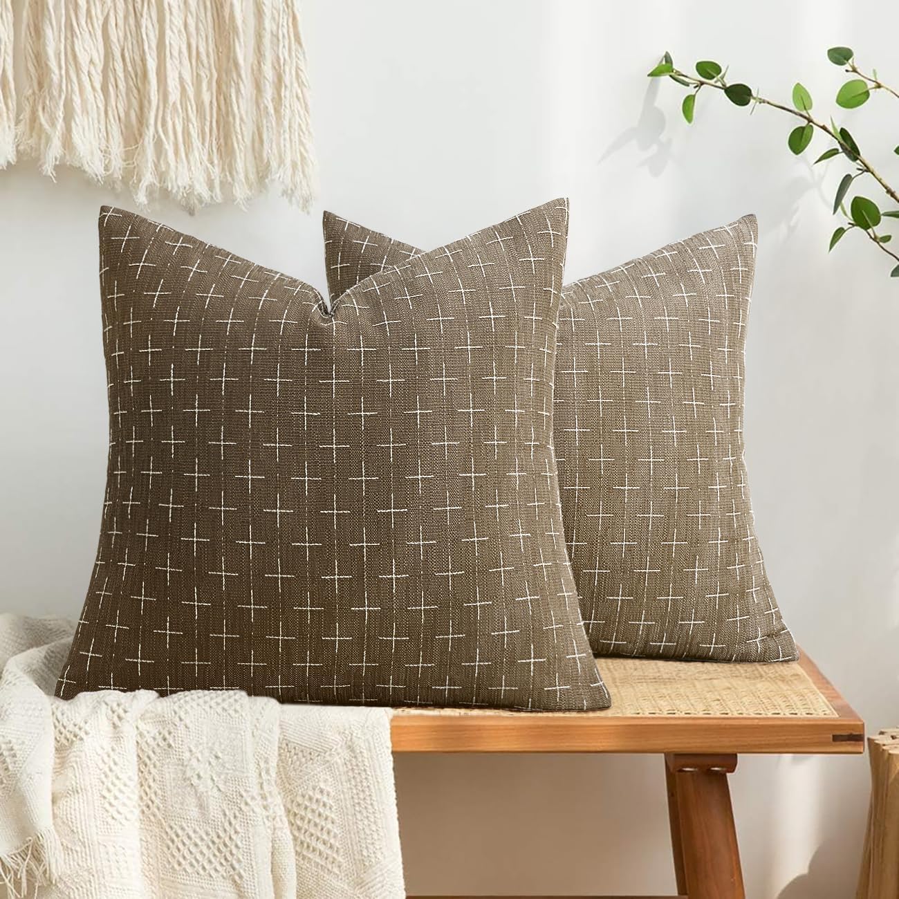 MIULEE Pack of 2 Decorative Burlap Linen Spring Throw Pillow Covers Farmhouse Pillowcases Modern Rustic Woven Textured Cushion Cover for…