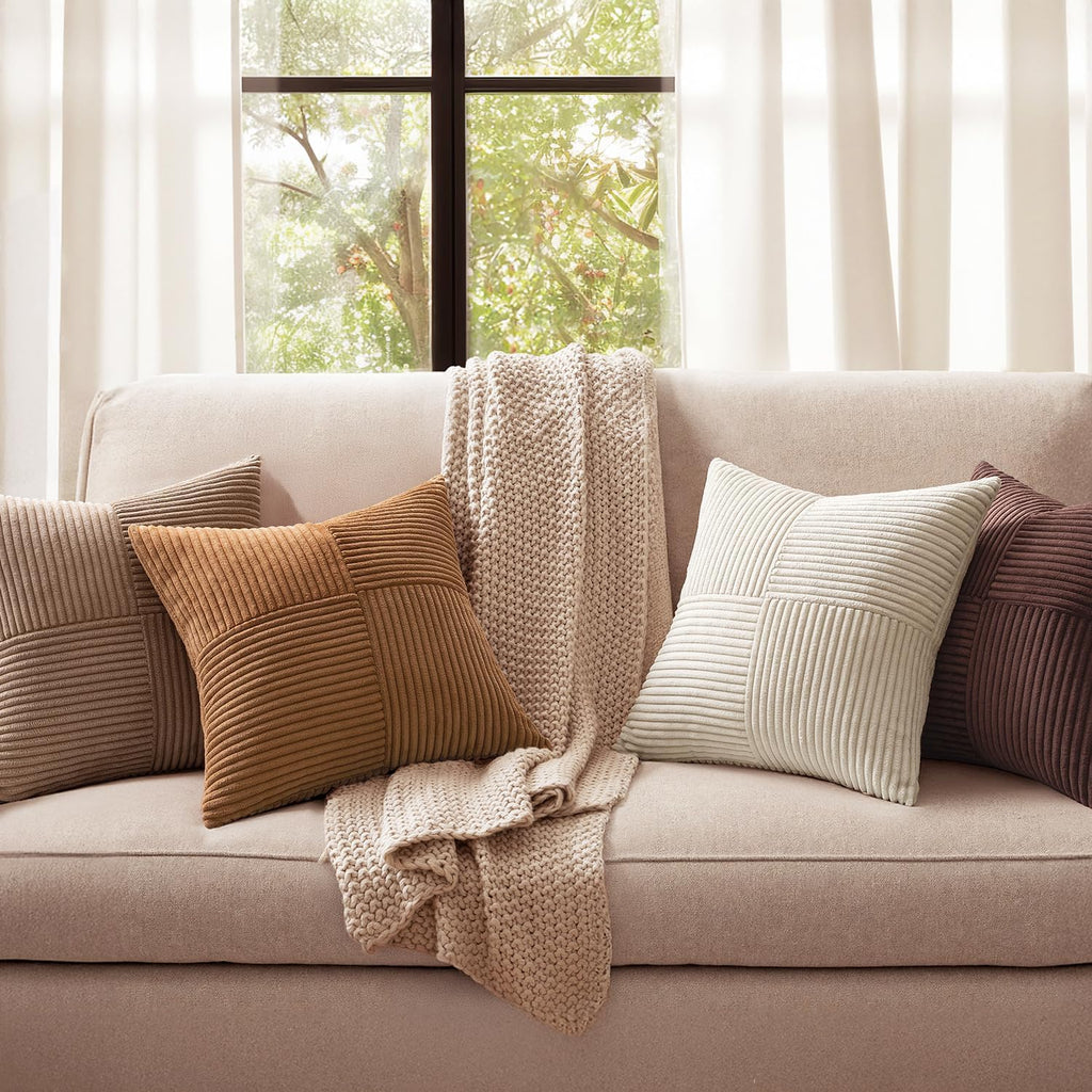 Miulee Brown Throw Pillow Covers 20x20 Inch Set of 4 Boho Farmhouse Cushion Cases Neutral Gradient Corduroy Pillow Cases with Invisible Zip…
