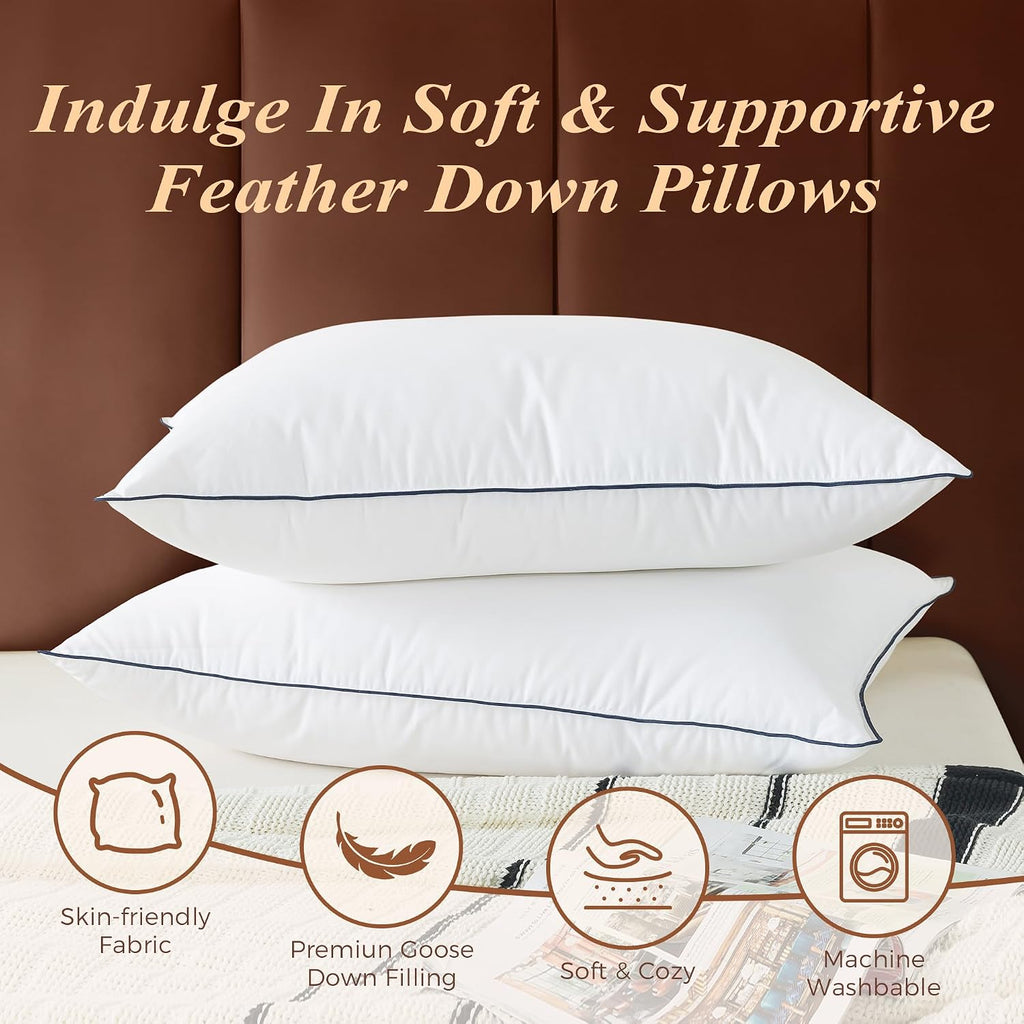 Cosybay Goose Feather Down Fiber Pillows King Size Set of 2, Luxury Bed Pillow for Sleeping, Ultra Soft Cover Hotel Collection Bed…