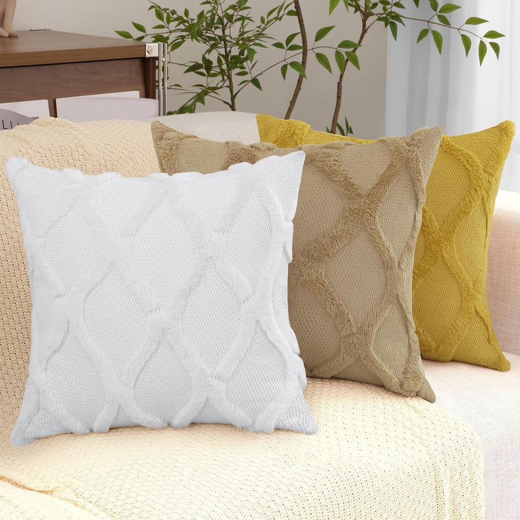 decorUhome Summer Throw Pillow Covers 20x20 Inch Set of 2, Soft Plush Faux Fur Wool Khaki Accent Couch Pillow Covers for Modern Farmhouse B…