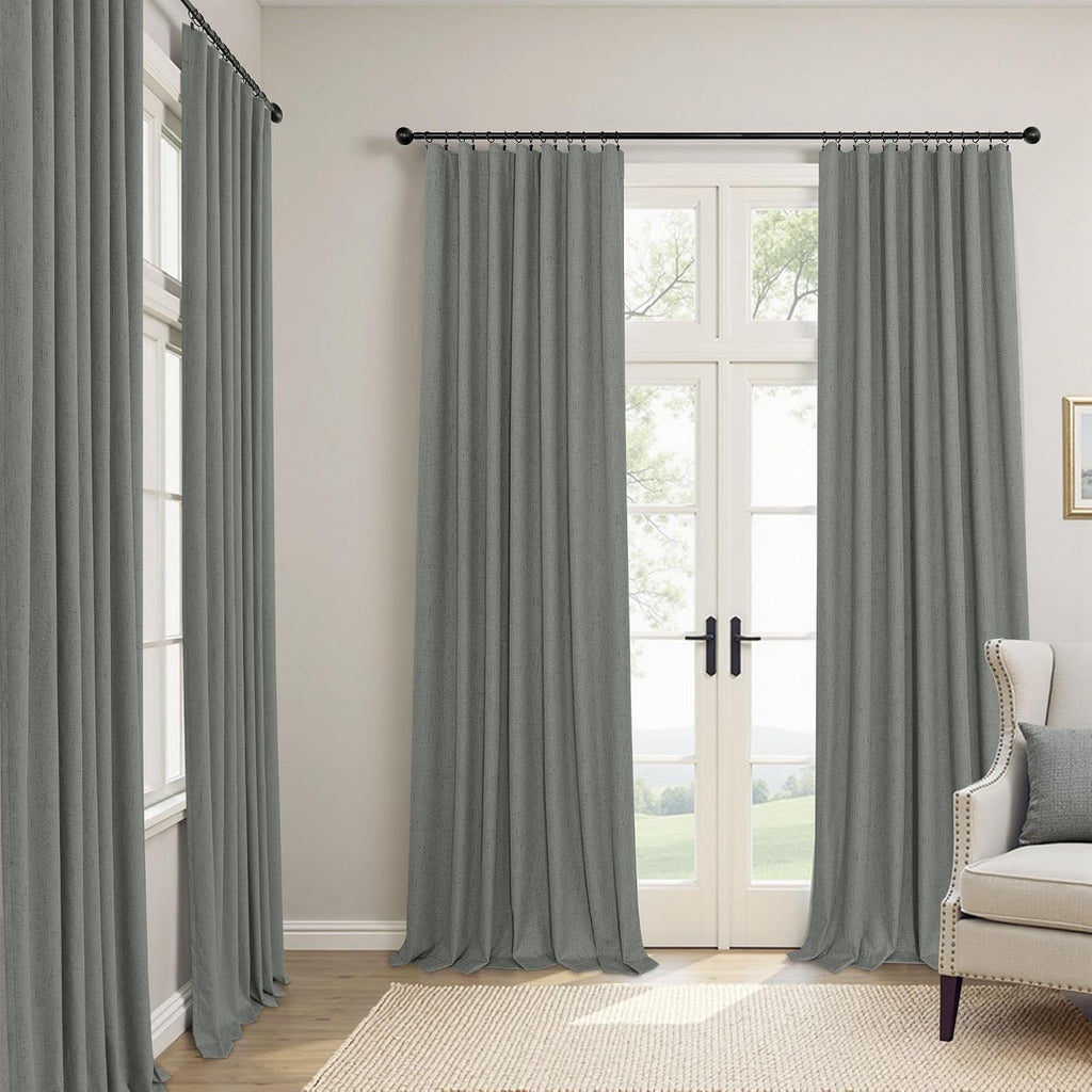 Pitalk Grey Blackout Curtains for Bedroom 84 Inch Length 2 Panel Linen Textured Thermal Insulated Winter Blocking Darkening Window Drape Bl…
