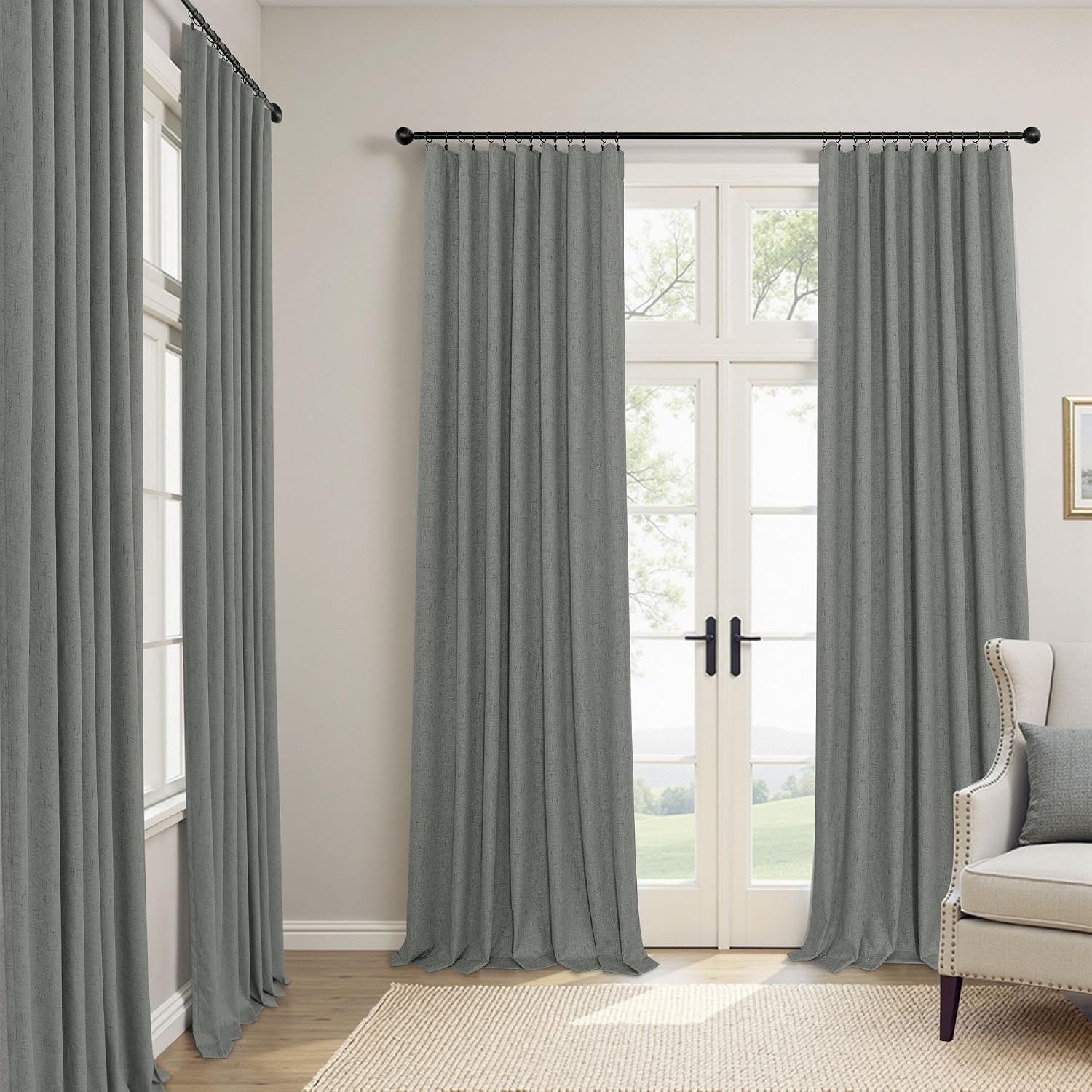 Pitalk Grey Blackout Curtains for Bedroom 84 Inch Length 2 Panel Linen Textured Thermal Insulated Winter Blocking Darkening Window Drape Bl…
