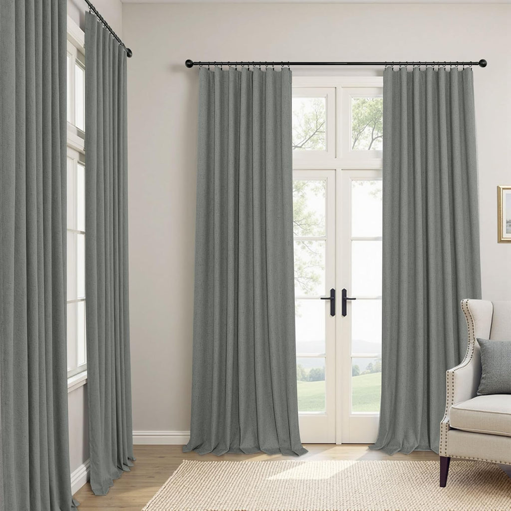 Pitalk Thick Blackout Curtains for Living Room 2 Panels Set 90 Inches Long Faux Linen Grey Room Darkening Curtains for Bedroom Heavy Deaden…