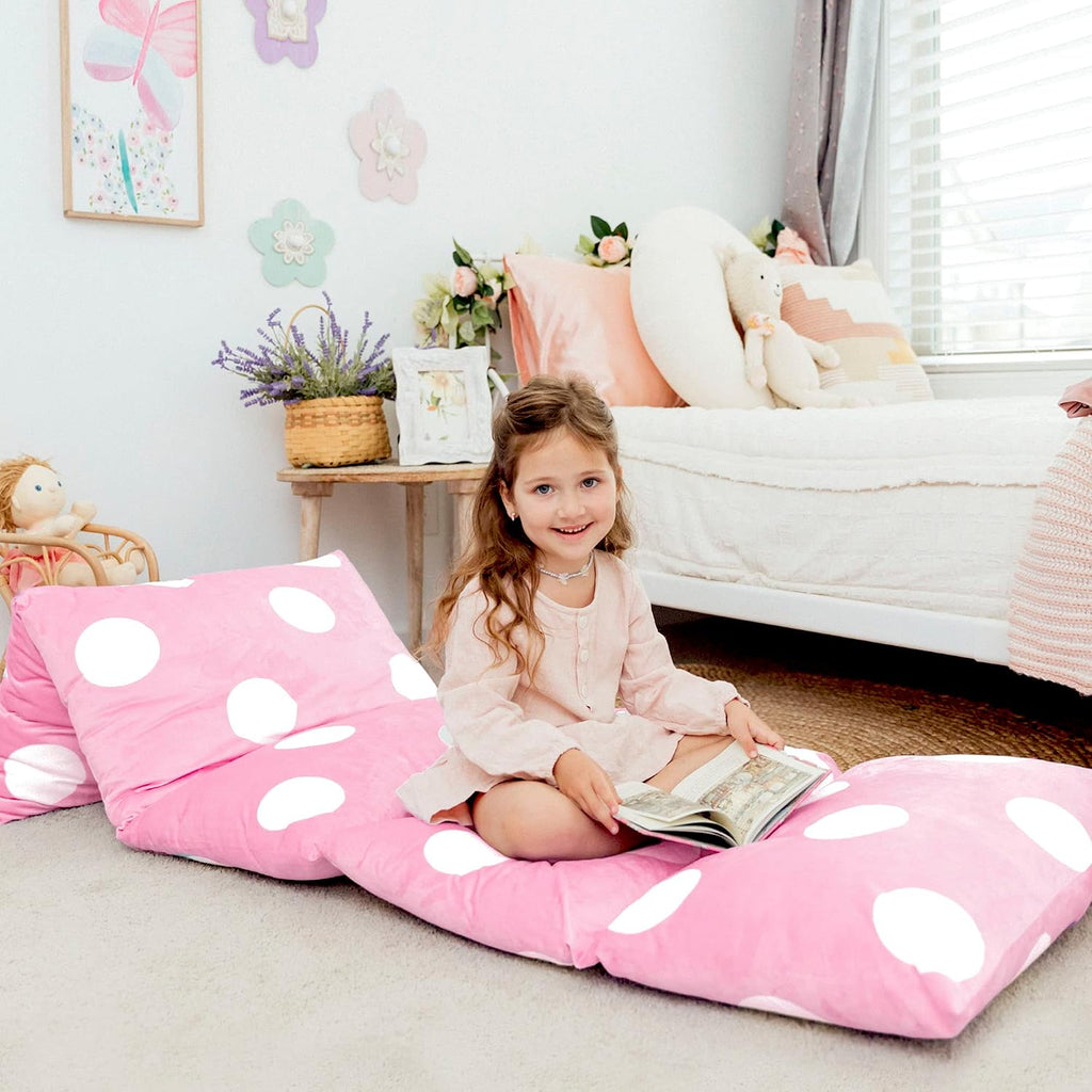 Butterfly Craze Floor Pillow Case, Mattress Bed Lounger Cover, Polka Pink, Queen Size - Cozy Seating Solution for Kids & Adults, Recliner…