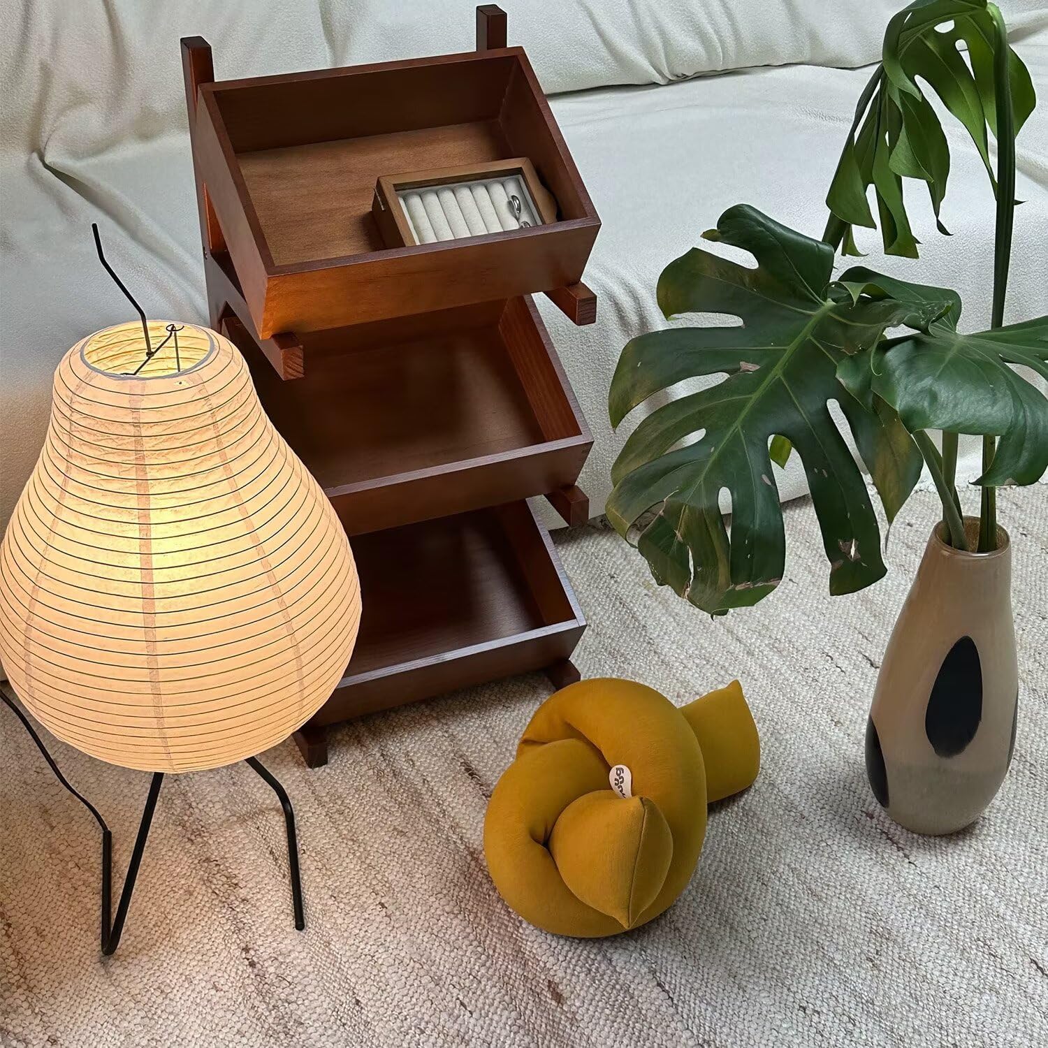 Creative Retro Pear Shape Table Lamp, Wabi-Sabi Style Rice Paper Lampshade, Japanese Style Bedside Lamp, Night Lamp for Bedroom, Living…
