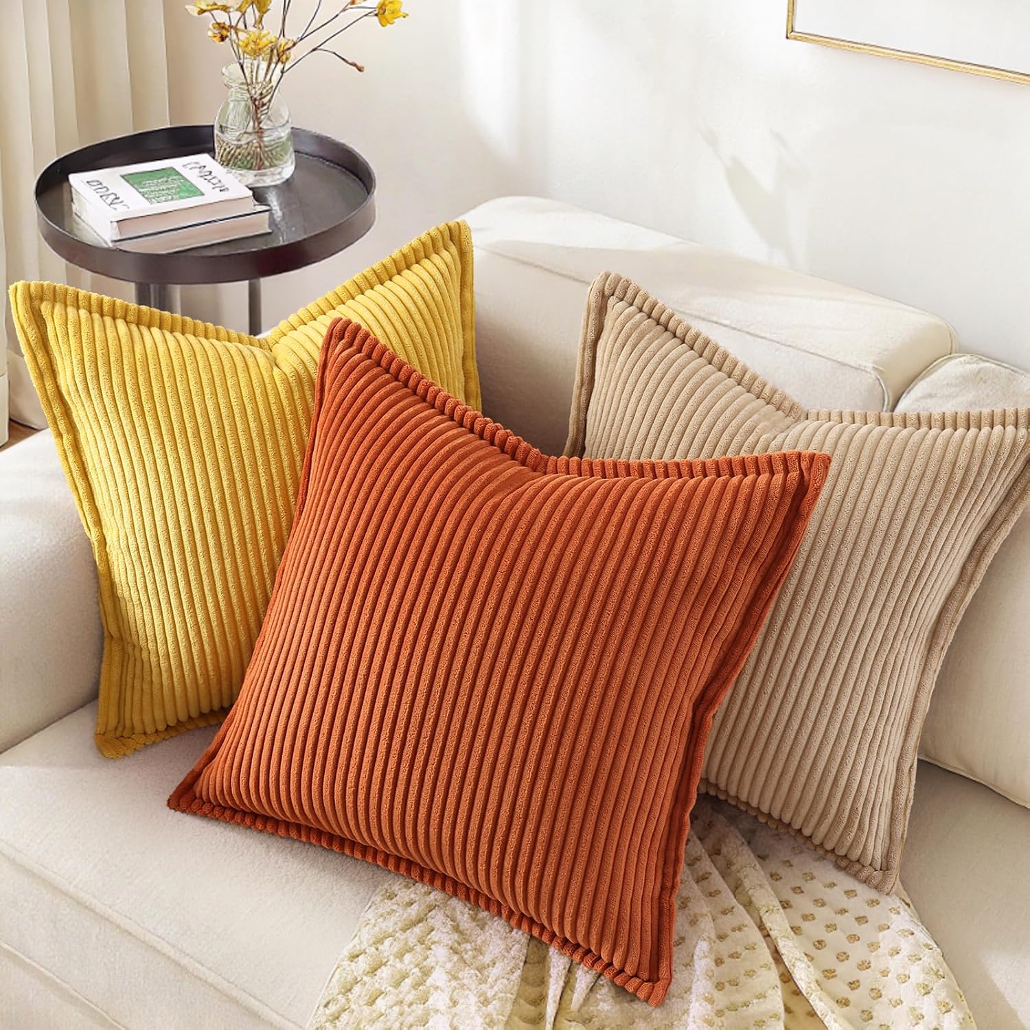 decorUhome Summer Corduroy Rust Throw Pillow Covers 20x20 Set of 2 Decorative Soft Boho Farmhouse Couch Pillow Covers for Living Room Bed S…